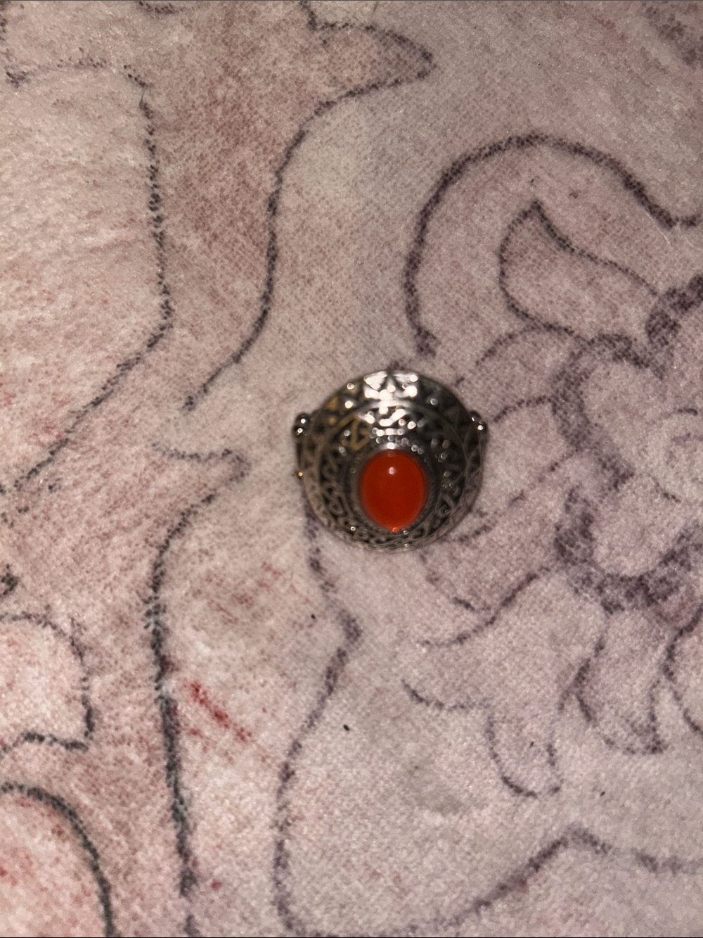 Sterling Silver Filigree Ring with Orange Stone